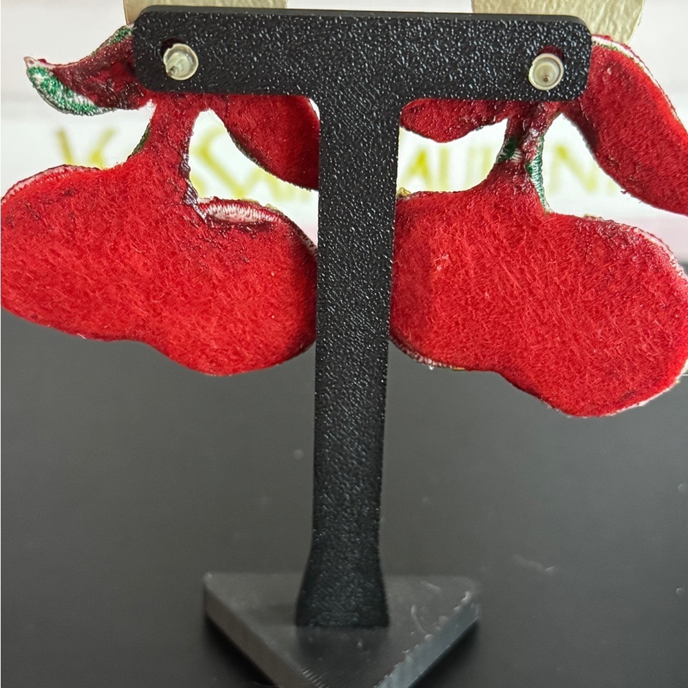 Cherry Statement Earrings – Rhinestone Crystal Fruit Design - Picture 3 of 3